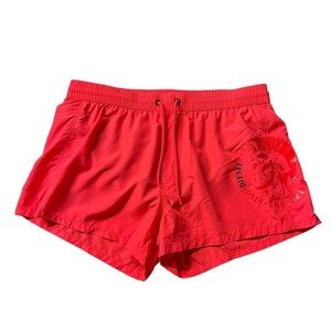 Diesel Bright Red Lined Swim Trunks With Mohican Head Size XL